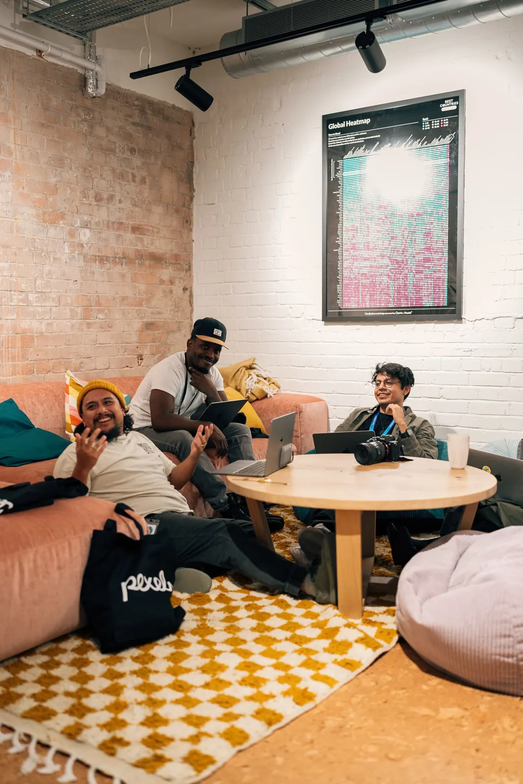 The team relaxing in the studio lounge